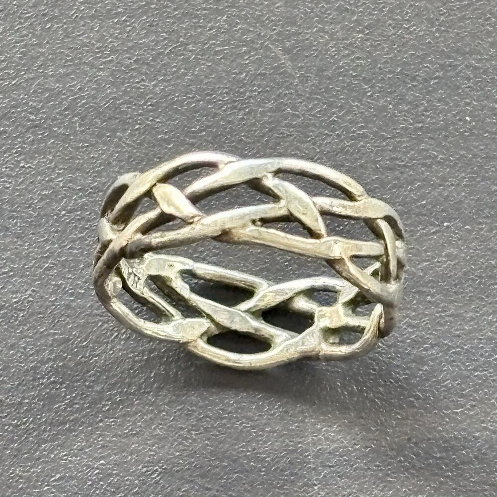 Thailand 925 Sterling Silver Stacked Woven Ring Band Sz 6.5 Vtg Classic